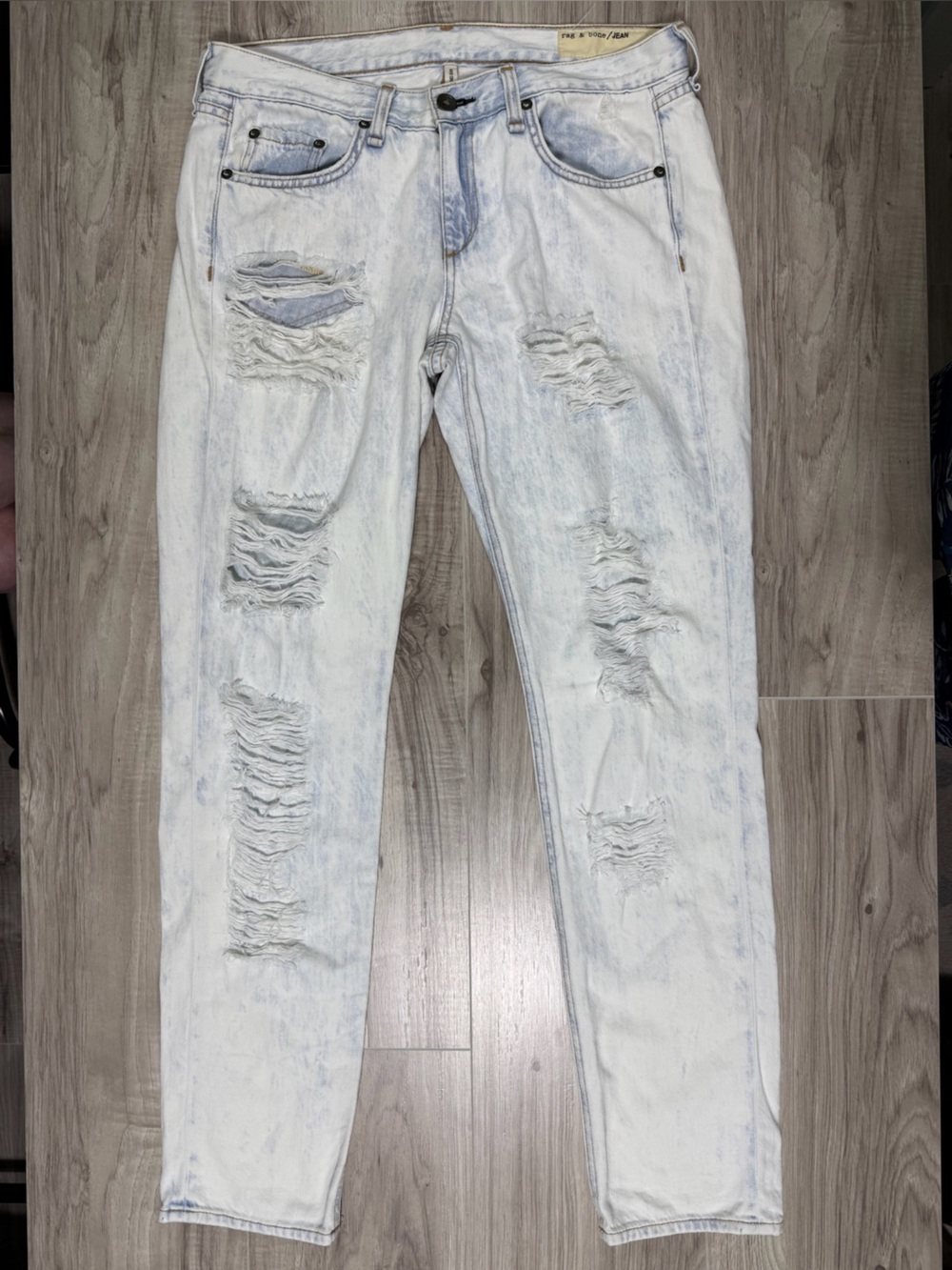rag & bone The Dre Skinny Boyfriend Jeans Rebel Bleach Distressed 27